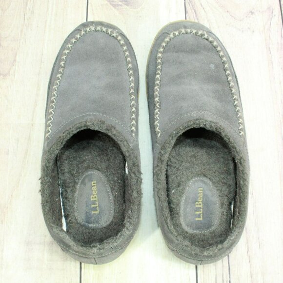 LL Bean Mountain Gray Suede Nonslip Comfort Fleece Lined Slipper Scuffs Size 8 M - Picture 7 of 9